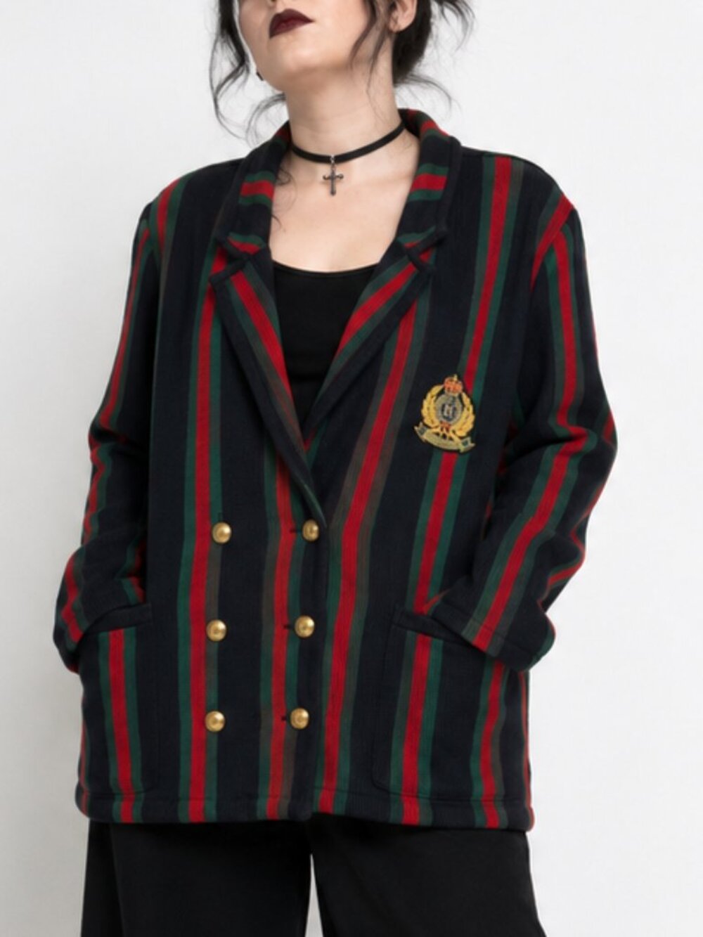 Vintage 80s Striped Knit Blazer Red Green Navy Slouchy Regatta Cricket Coatigan